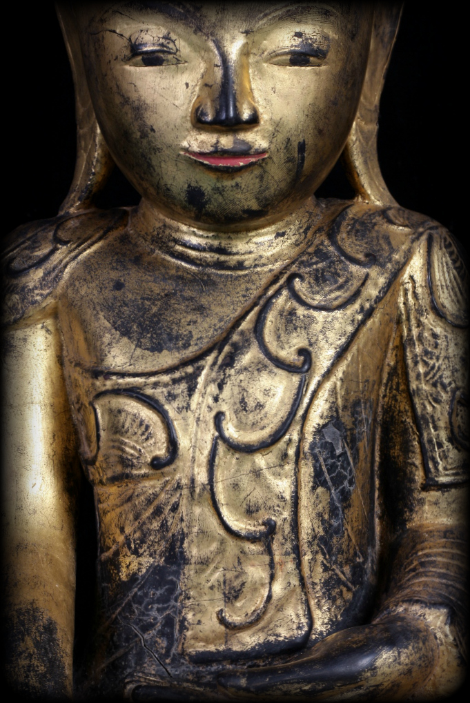Extremely Rare 18C Wood Burmese Shan Buddha #A046